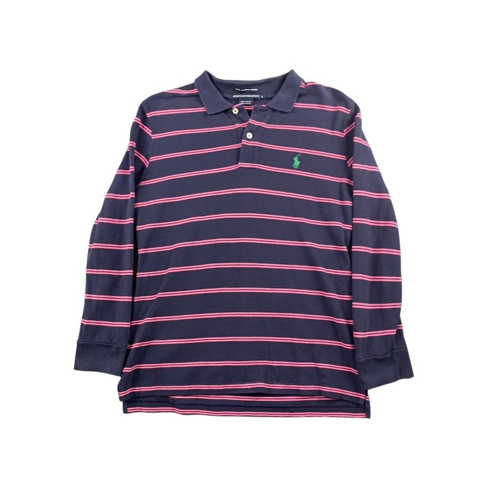Ralph Lauren Sport The Skinny Polo Long Sleeve Striped Navy Pink‎ Mens L